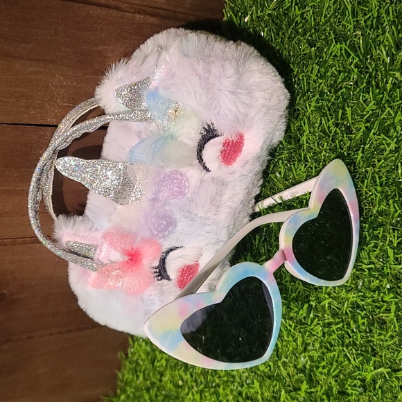 HEART rainbow sunglasses & UNICORN plush snapcase purse. Adult Teen size NWT - Picture 6 of 7